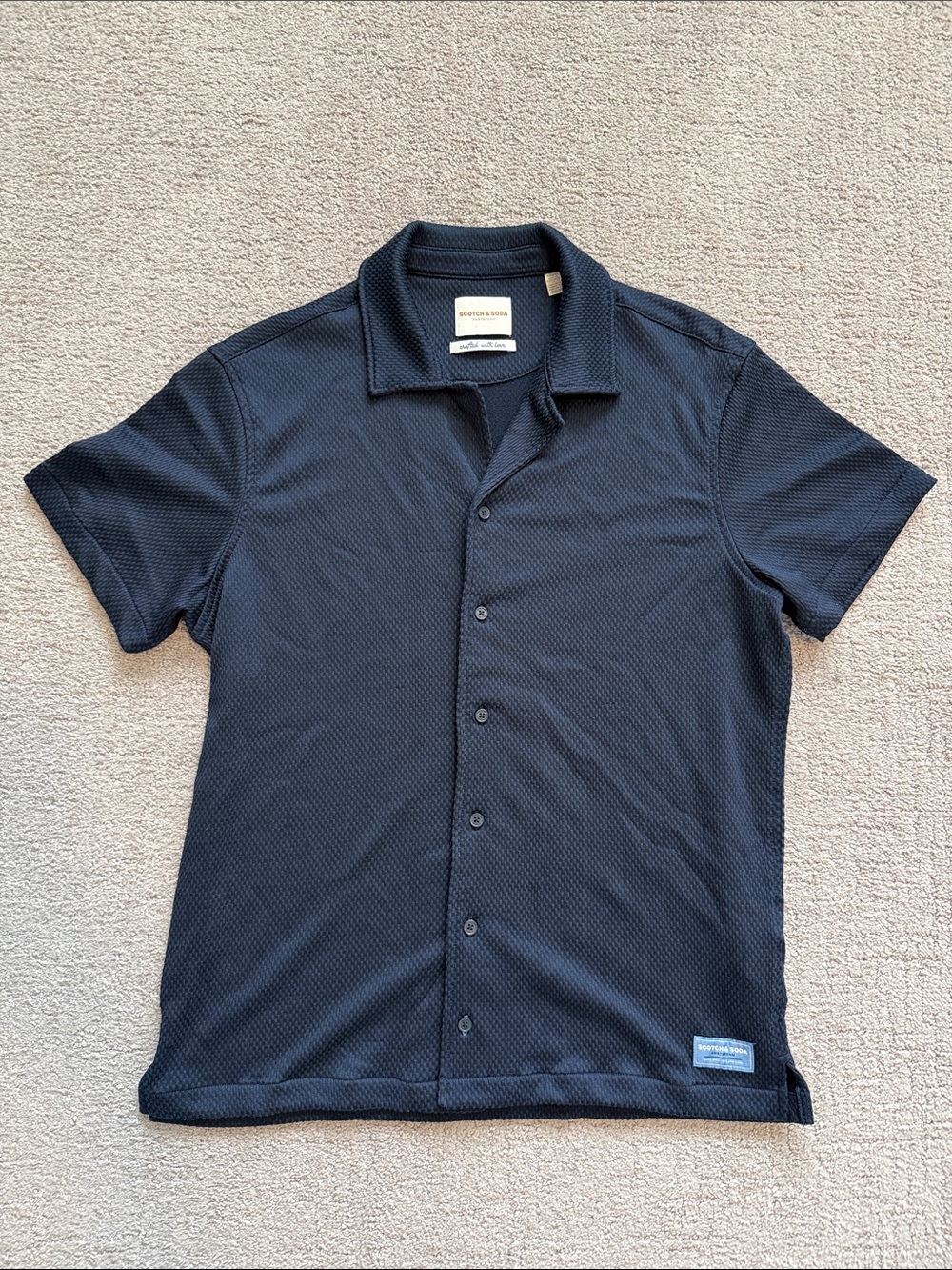 Scotch & Soda Navy Textured Short-Sleeve Button-Down Shirt